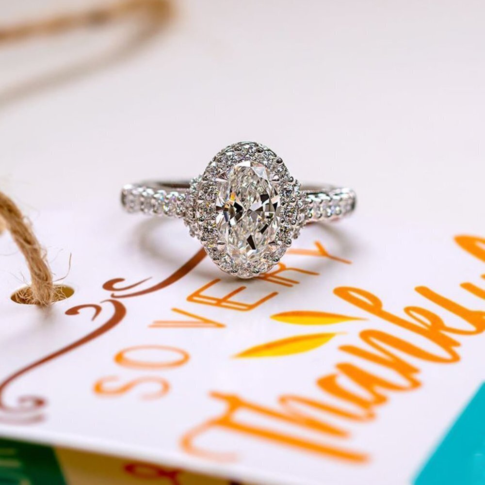 Beautiful Oval Pure Zircon Cubic Carved Macro Silver Rings for Women, INDN8279 - Picture 3 of 6